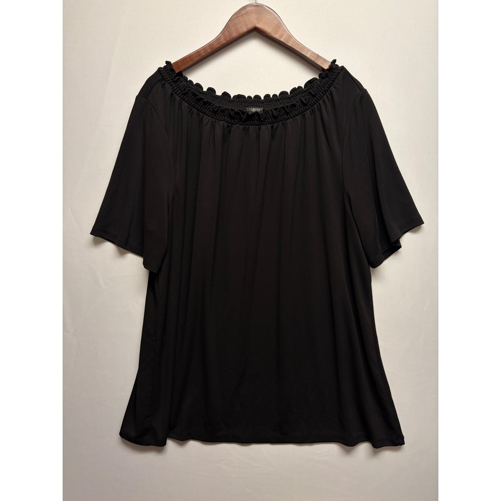 Talbots Blouse Plus Womens 2X Black Off Shoulder Knit Top Dark Feminine